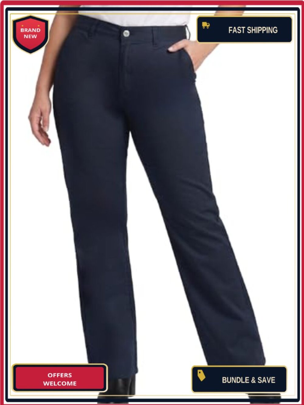 Plus Size Slim Fit Bootcut Work Pants Stretch Twill Anti-Gap Waistband
